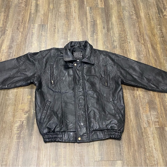 Leather Black Jacket Men Size Medium Bomber Flight Casual Varsity Outerwear - Picture 15 of 16